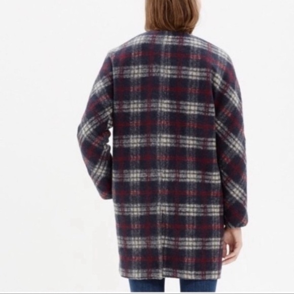 Madewell Navy and Red Brushed Plaid Soft Wool Blend Woman’s Estate Coat Size 10 - Picture 6 of 12